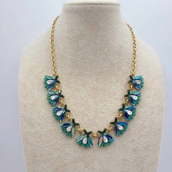 J Crew Shades of Blue Crystal Statement Necklace and Earrings. - Picture 5 of 11